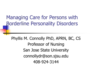 Managing Care for Persons with Borderline Personality Disorders