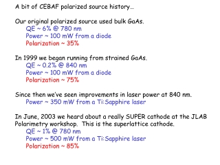 A bit of CEBAF polarized source history… Our original polarized source used bulk GaAs.