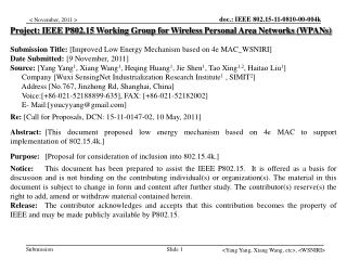 Project: IEEE P802.15 Working Group for Wireless Personal Area Networks (WPANs)