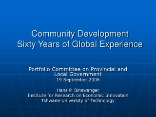 Community Development  Sixty Years of Global Experience