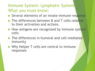 Immune System: Lymphatic System What you must know: