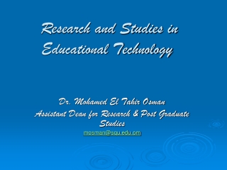 Research and Studies in Educational Technology