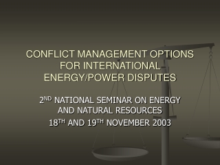 CONFLICT MANAGEMENT OPTIONS FOR INTERNATIONAL ENERGY/POWER DISPUTES