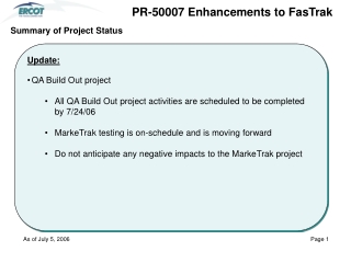 Update: QA Build Out project