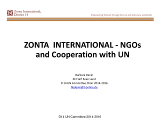 ZONTA  INTERNATIONAL - NGOs  and Cooperation with  UN Barbara Devin ZC Fünf Seen Land