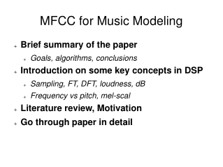 MFCC for Music Modeling