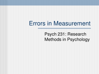 Errors in Measurement