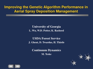 Improving the Genetic Algorithm Performance in   Aerial Spray Deposition Management