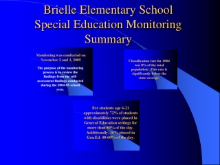 Brielle Elementary School  Special Education Monitoring Summary