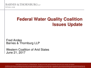 Federal Water Quality Coalition Issues Update