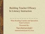 Building Teacher Efficacy In Literacy Instruction