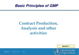 Contract Production, Analysis and other activities