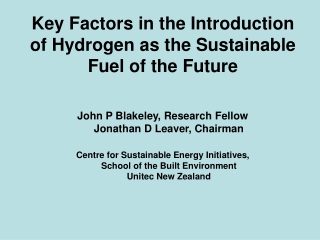 Key Factors in the Introduction of Hydrogen as the Sustainable Fuel of the Future