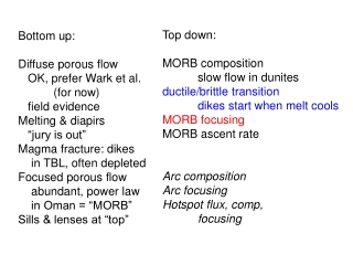 Bottom up: Diffuse porous flow    OK, prefer Wark et al. 	(for now)    field evidence