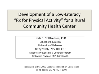 Development of a Low-Literacy  “Rx for Physical Activity” for a Rural Community Health Center