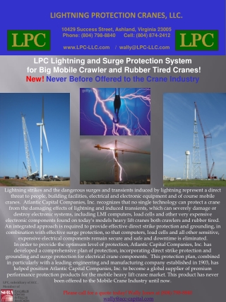 LIGHTNING PROTECTION CRANES, LLC. 10429 Success Street, Ashland, Virginia 23005