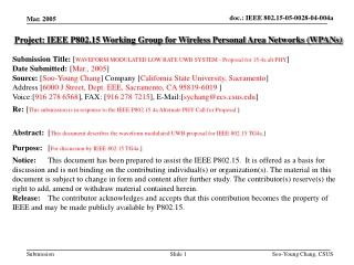 Project: IEEE P802.15 Working Group for Wireless Personal Area Networks (WPANs)