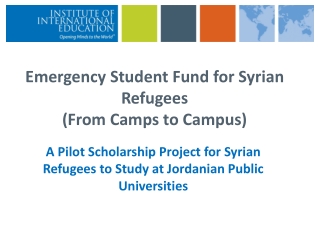 Emergency Student Fund for Syrian Refugees (From Camps to Campus)