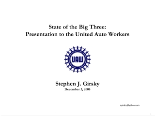 State of the Big Three: Presentation to the United Auto Workers Stephen J. Girsky December 3, 2008