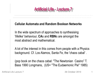 Artificial Life - Lecture 7