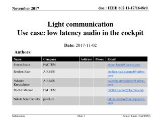 Light communication Use case: low latency audio in the cockpit