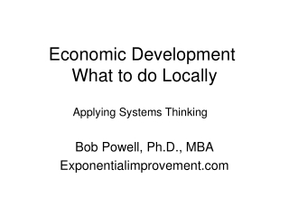 Economic Development  What to do Locally