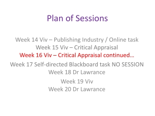 Plan of Sessions