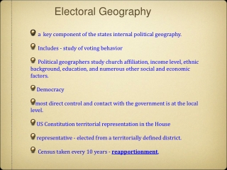 a  key component of the states internal political geography.   Includes - study of voting behavior