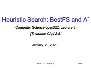 Heuristic Search: BestFS and A * Computer Science cpsc322, Lecture 8 (Textbook Chpt 3.6)