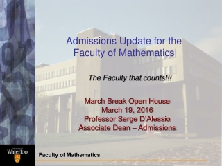 Admissions Update for the  Faculty of Mathematics