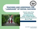 TEACHING AND ASSESSING THE LANGUAGE OF SOCIAL SUCCESS