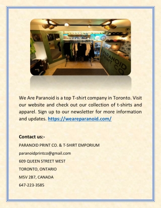 Custom T Shirts Toronto - We Are Paranoid