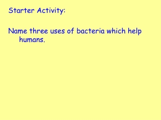 Starter Activity:  Name three uses of bacteria which help humans.
