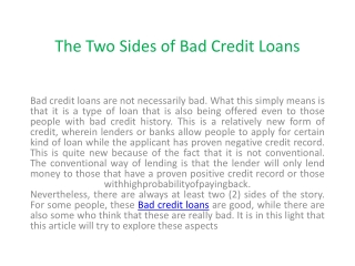 Bad credit loans