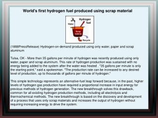 World's first hydrogen fuel produced using scrap material
