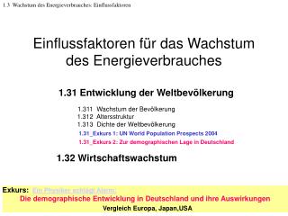 Einflussfaktoren für das Wachstum des Energieverbrauches