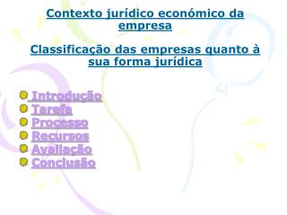 Contexto jurídico económico da empresa Classificação das empresas quanto à sua forma jurídica
