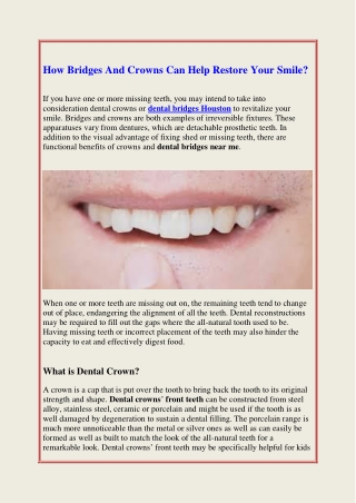 How Bridges And Crowns Can Help Restore Your Smile?