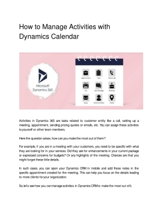 How to Manage Activities with Dynamics Calendar