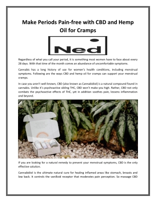 Make Periods Pain-free with CBD and Hemp Oil for Cramps