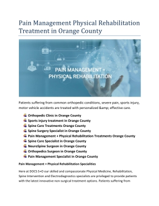 Pain Management   Physical Rehabilitation Treatments Orange County