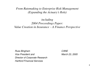 Russ Bingham 				CANE Vice President and			March 23, 2005 Director of Corporate Research