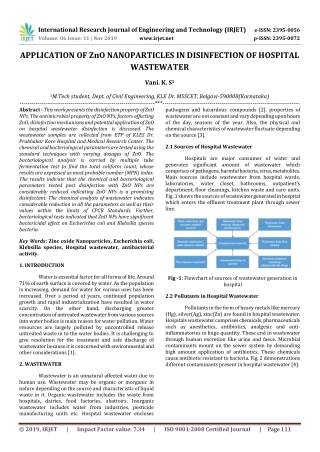 IRJET-  	  Application of ZnO Nanoparticles in Disinfection of Hospital Wastewater