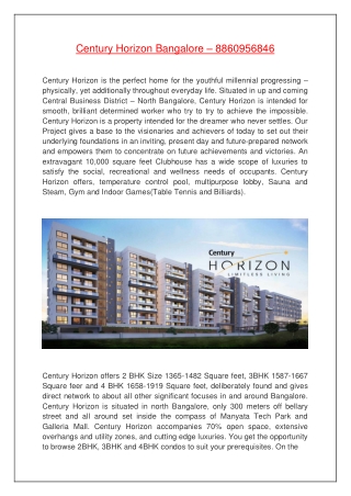 Century Horizon Bangalore | 8860956846