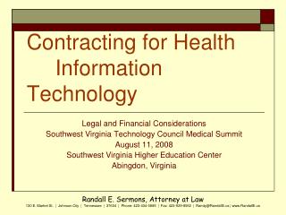 Contracting for Health 	Information Technology