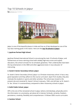 Top 10 Schools in Jaipur