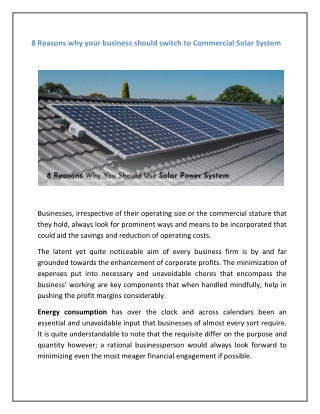 8 Reasons why your business should switch to Commercial Solar System