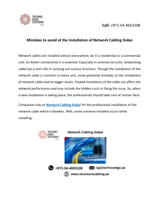 Mistakes to avoid at the Installation of Network Cabling Dubai