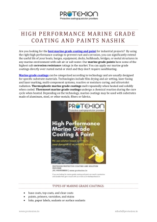 HIGH PERFORMANCE MARINE GRADE COATING AND PAINTS NASHIK