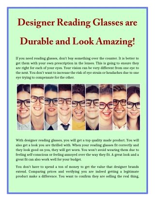 Designer Reading Glasses are Durable and Look Amazing!